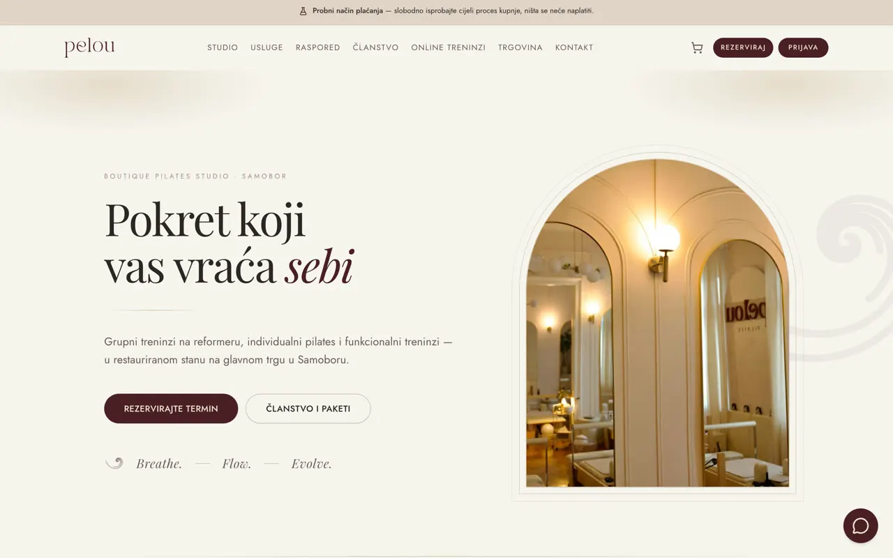 Pelou Pilates: početna stranica